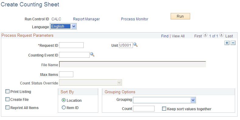 Create Counting Sheet page