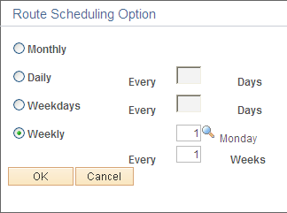 Route Scheduling Option page