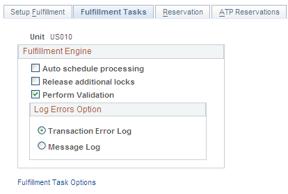 Setup Fulfillment-Fulfillment Tasks page