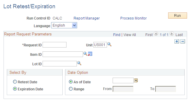 Lot Retest/Expiration process page