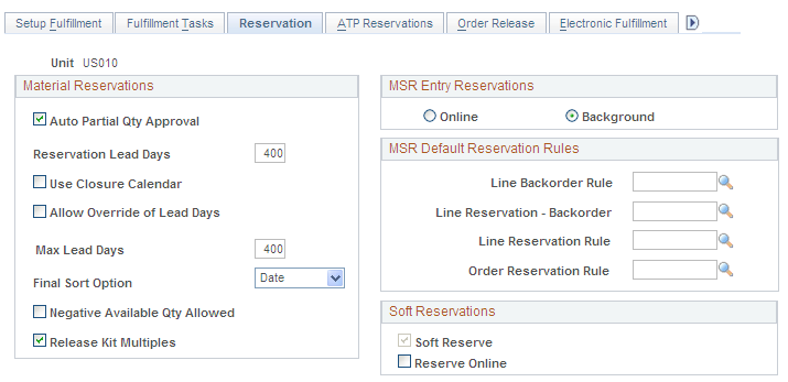 Setup Fulfillment-Reservation page