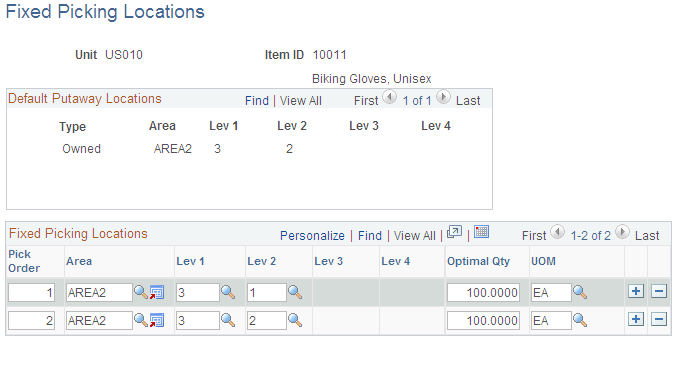 Fixed Picking Locations page