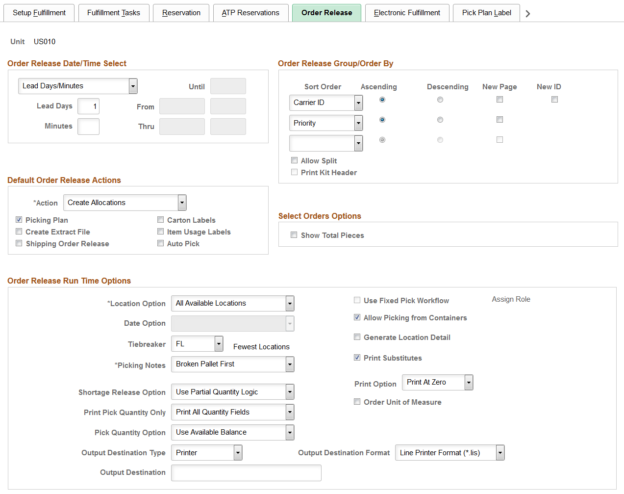 Setup Fulfillment-Order Release page