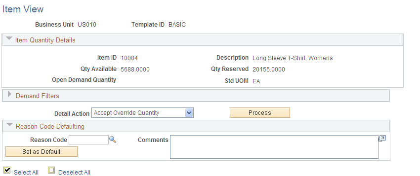 Item View of the Shortage Workbench (page 1 of 2)