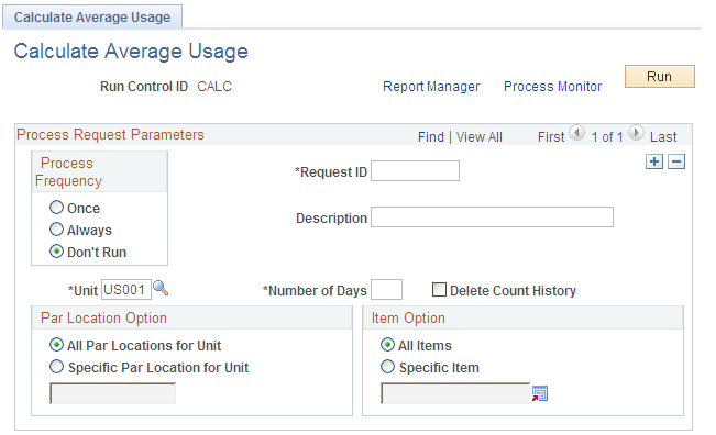 Calculate Average Usage process page