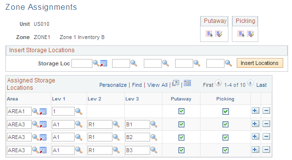 Zone Assignments page