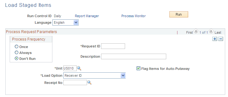 Load Staged Items process page