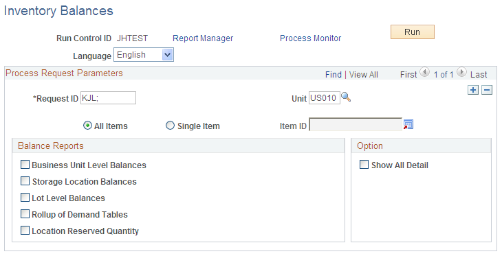 Inventory Balance report page