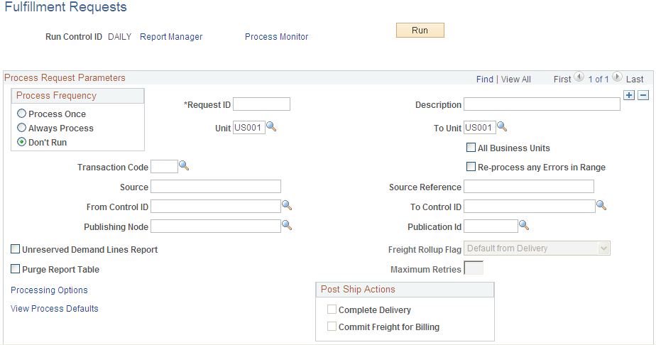 Fulfillment Requests process page