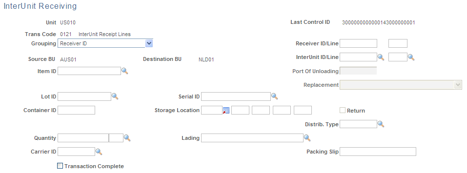 InterUnit Receiving page