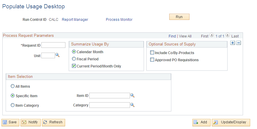 Populate Usage Desktop process page