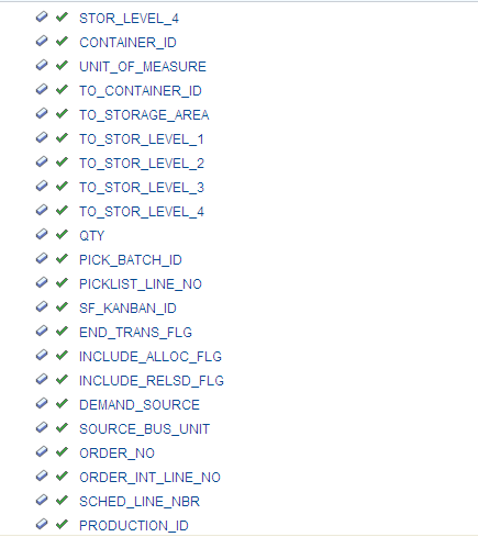 View the fields included in the message used by the INVENTORY_TRANSFER service operation (2 or 2)