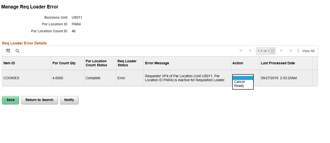 Manage Req Loader Error Page