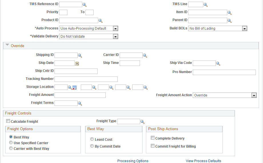 Front End Shipping Requests process page (page 2 of 2)