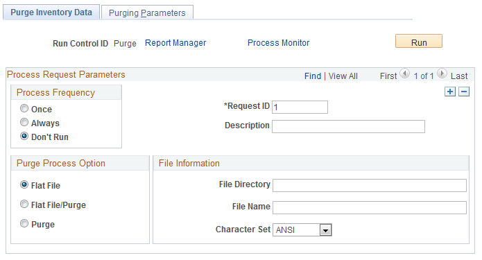 Purge Inventory Data page