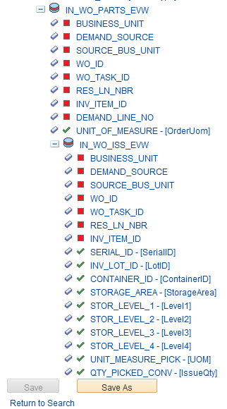 View the fields included in the message used by the INVENTORY_WO_ISSUES service operation (2 or 2)