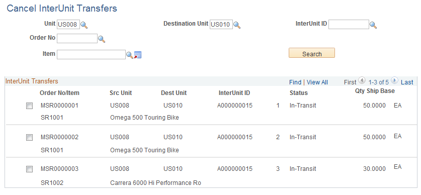 Cancel InterUnit Transfers page