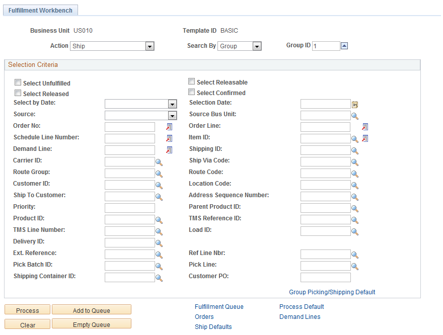 Fulfillment Workbench with Group search criteria