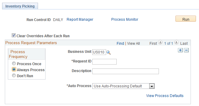 Inventory Picking Process page