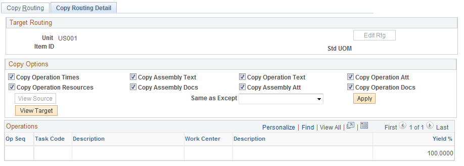 Copy Routing Detail page