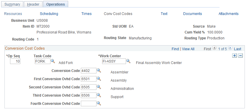 Details - Conv Cost Codes page