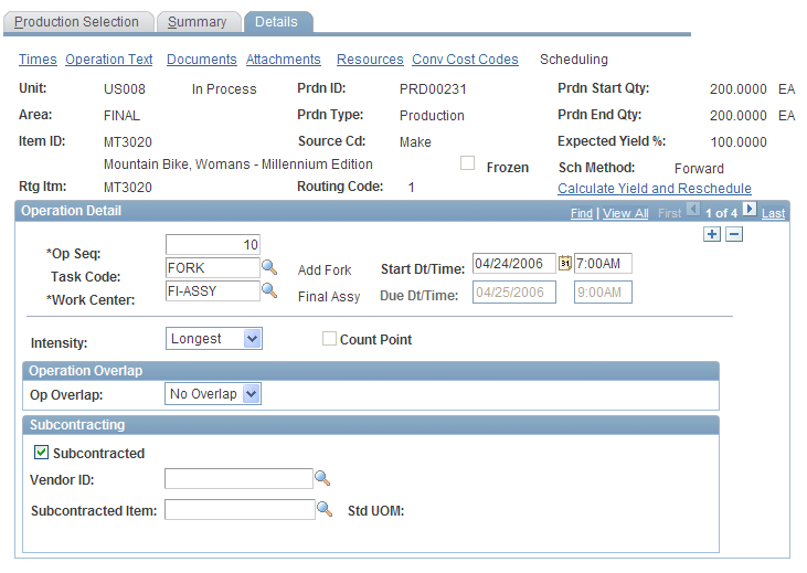 Details - Scheduling page