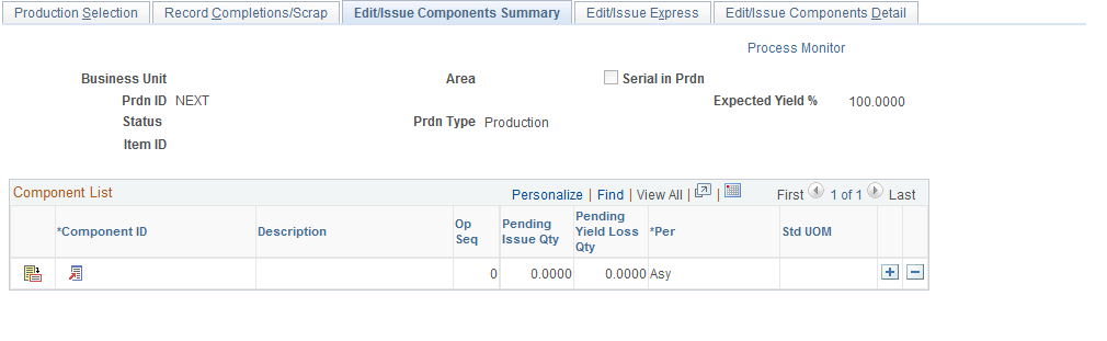 Edit/Issue Components Summary page