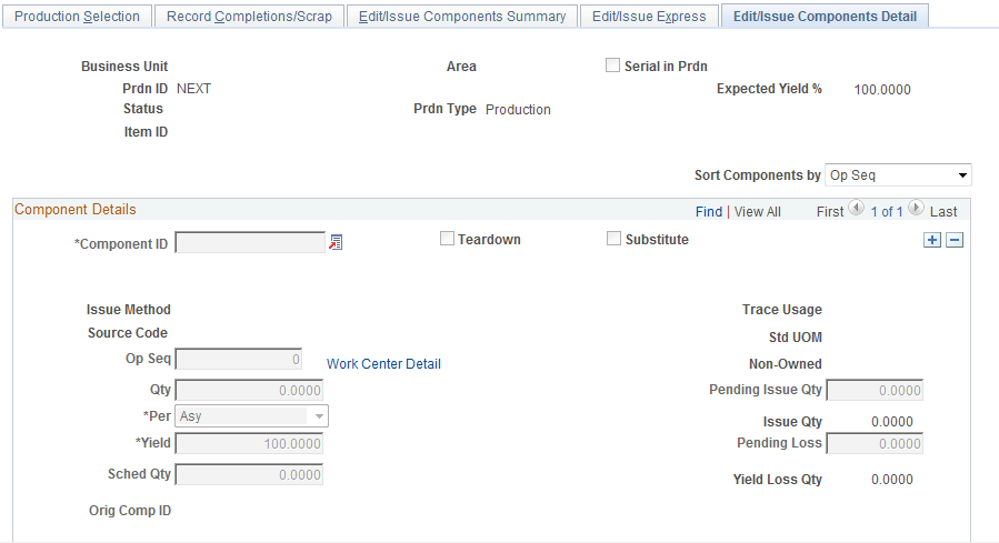 Edit/Issue Components Detail page