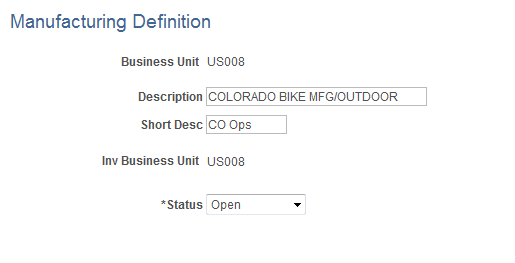 Manufacturing Definition page