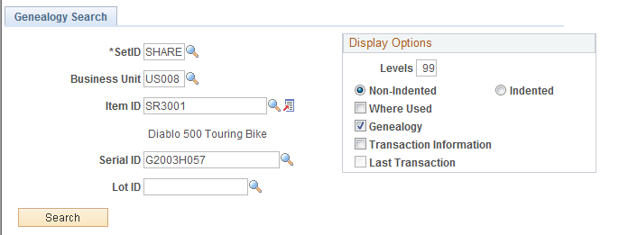 Genealogy Search page