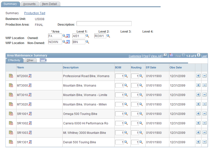 Summary - Summary page: Effectivity tab