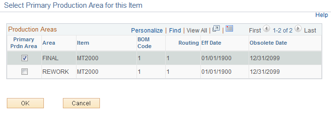 Select Primary Production Area for this Item page