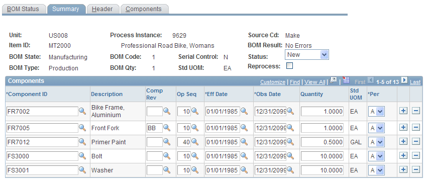 The Update Staged BOM Details - Summary page