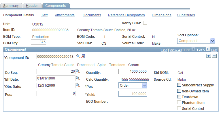 Components - Component Details page