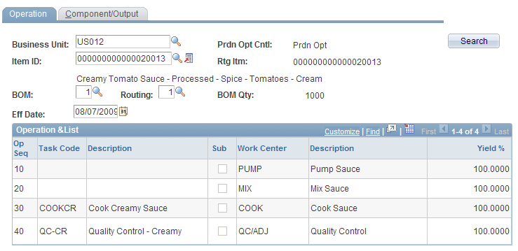 Component/Output Mix - Operation page