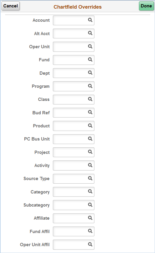 Adjustments - ChartField Overrides Fluid Page