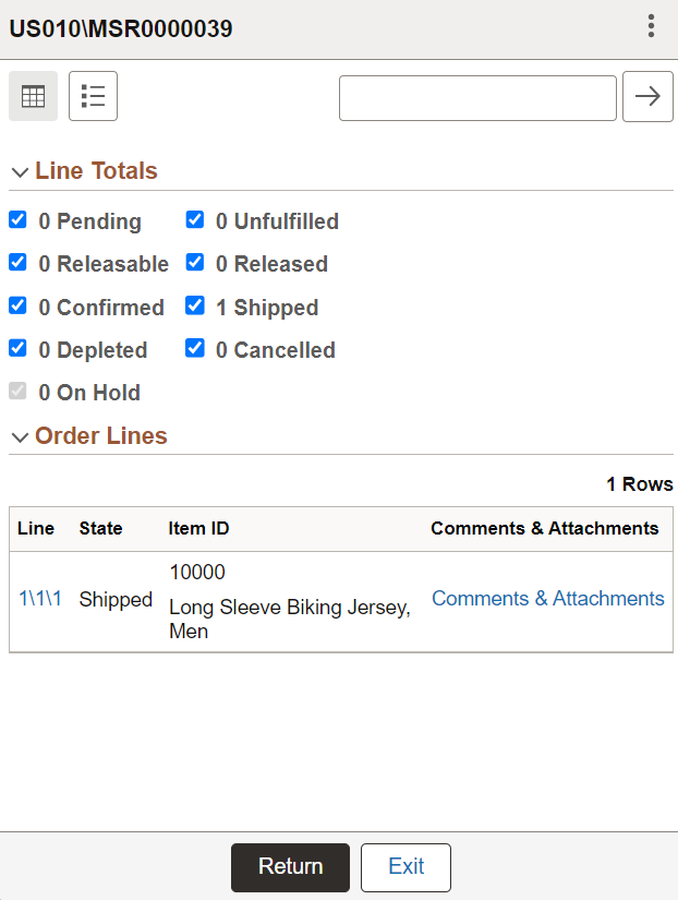 Fulfillment Inquiry - Fluid Specific Order lines Page