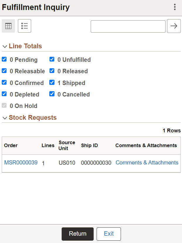 Fulfillment Inquiry - Fluid Grid View Page