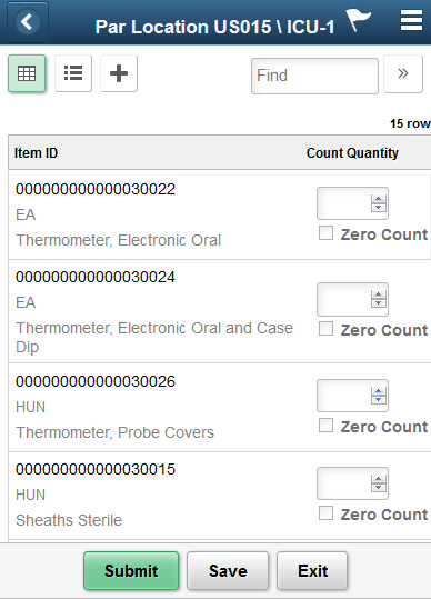 Par Location Count - Grid View Fluid page