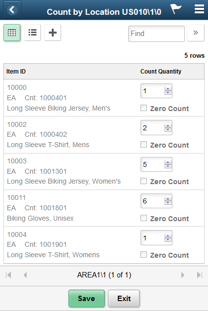 Count by Location - Grid View page