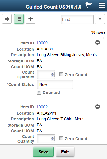 Guided Count List View page