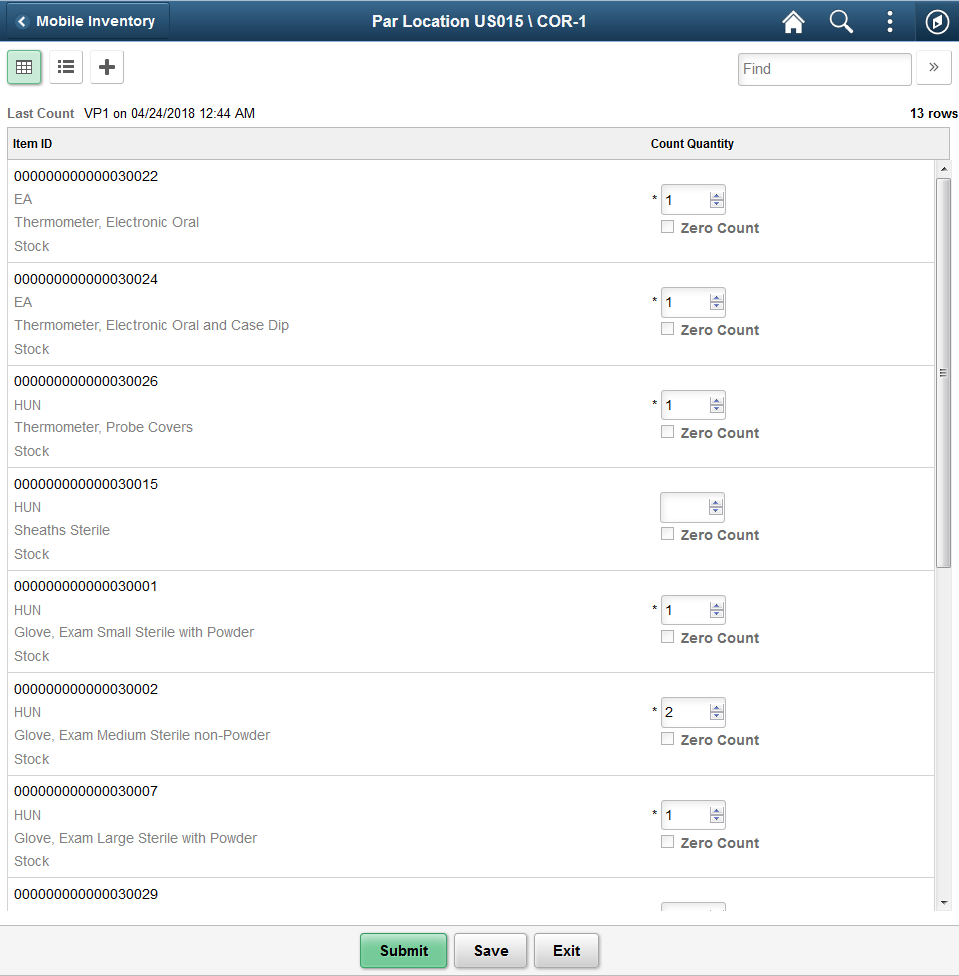 Par Count Grid View Fluid Page as seen on a tablet