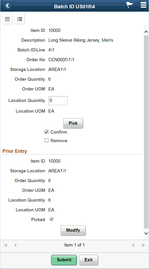 Picking Feedback - Fluid Single Item View Page