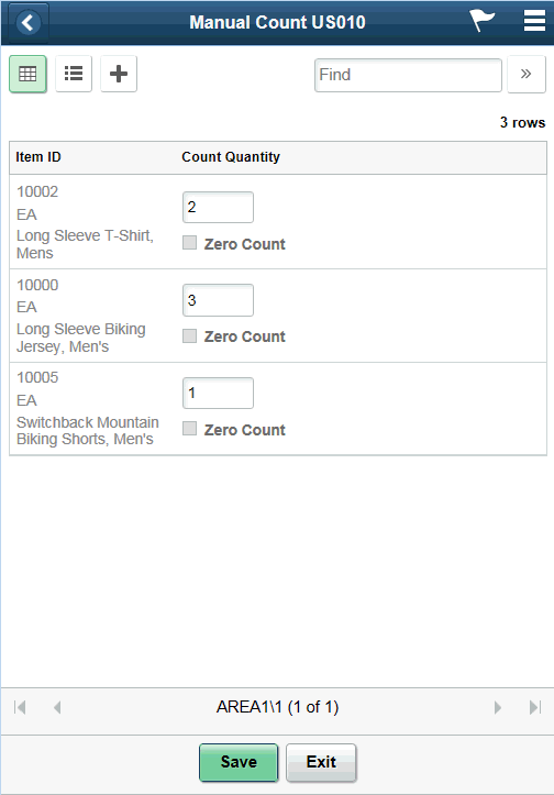 Manual Count Grid View Page