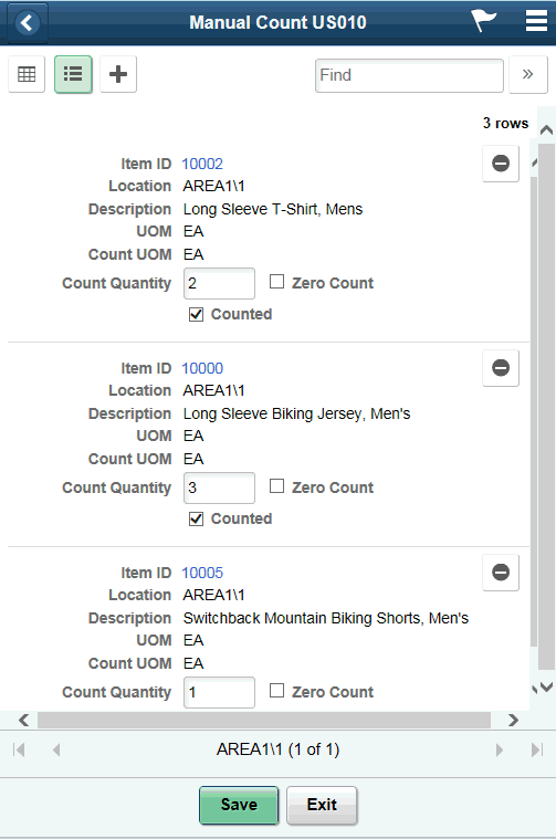 Manual Count List View Page