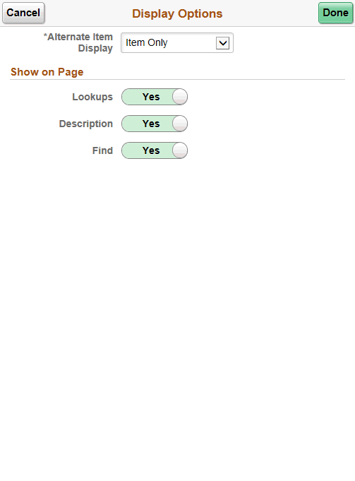 Item Stock Inquiry - Display Options Fluid page