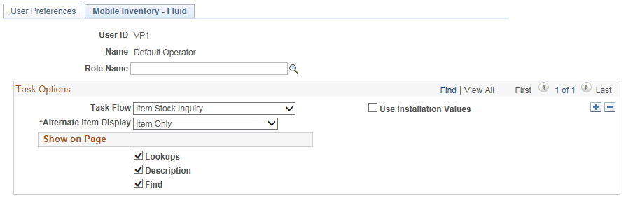 User Preferences - Mobile Inventory Fluid page (Item Stock Inquiry)