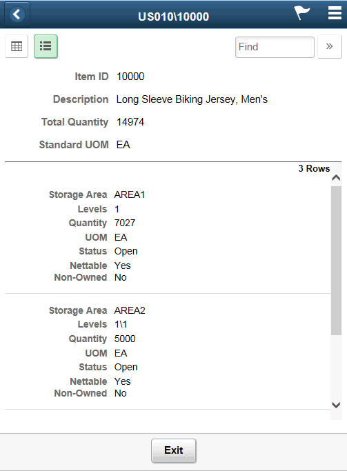 Item Stock Inquiry - List View page