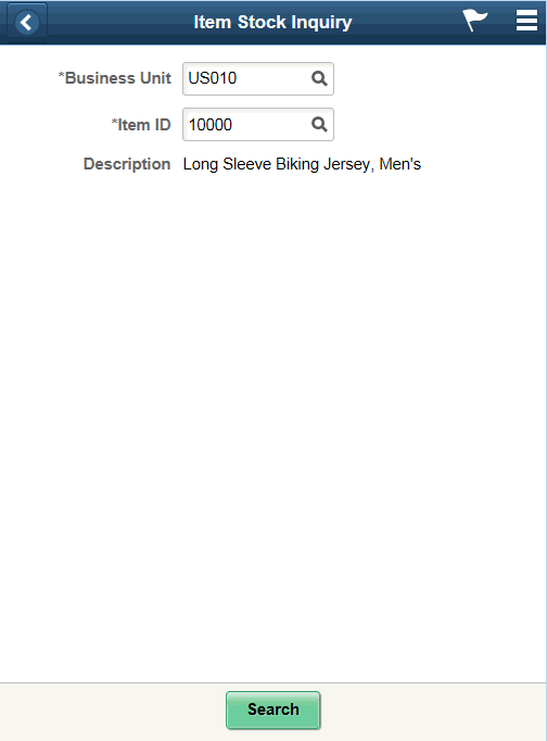 Item Stock Inquiry - Fluid Search page