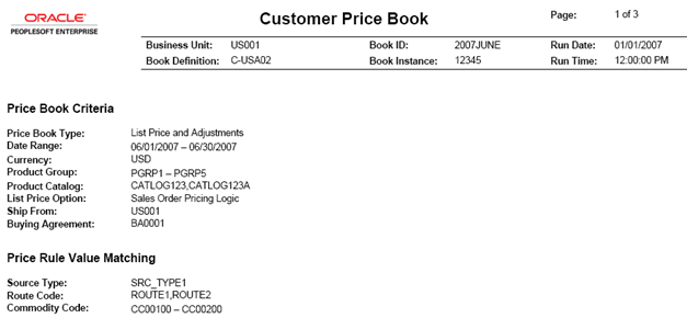 Customer Price Book Report (Page 1 of 2)